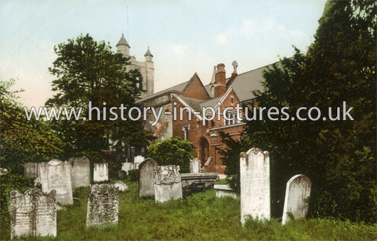 Graveyard & St Mary's Church, High Road, South Woodford, London. c.1905